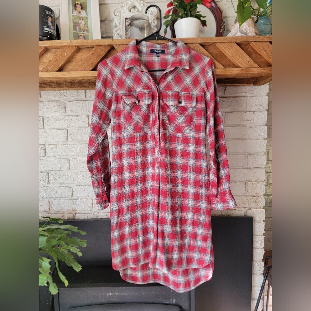 Madewell Plaid 3/4 Button Up Daywalk Shirt Dress Size Xxs - Picture 2 of 8